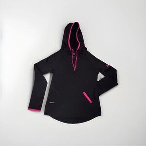 Nike Pro Dri Fit Girls 1/4 Zip Pullover Hoodie Black Pink Size Medium